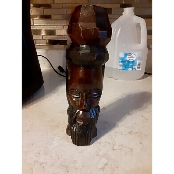 AFRICAN ART Rastafarian Jamaican Hand Carved wooden Man sculpture 8 inch tall - Picture 2 of 11